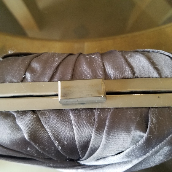 Expressions NYC Gray Satin Pleated Silver Clutch purse - Picture 2 of 5